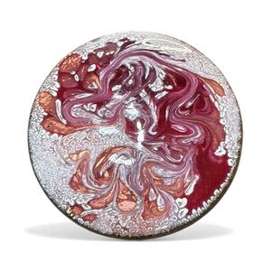 Vintage Artisan Stone-Like Abstract Brooch – Marbled Red & Copper Swirl